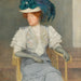 Ritratto di dama con cappello di piume verdi e fiocco - Friedrich König — ambientato in un interno