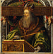 Ritratto idealizzato dell'imperatore Giustiniano - Cerchio di Ambrosius Holbein — ambientato in un interno