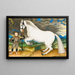 Un cavallo al galop tenuto da un maniscalco riccamente vestito in un paesaggio tempestoso - Scuola di Praga — quadro incorniciato alla parete