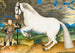 Un cavallo al galop tenuto da un maniscalco riccamente vestito in un paesaggio tempestoso - Scuola di Praga — vista dell’opera