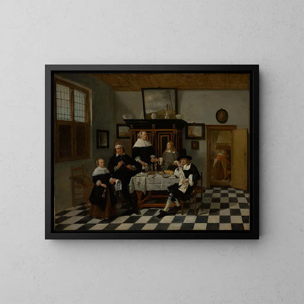 Gruppo familiare in un interno - Quirijn van Brekelenkam — quadro incorniciato alla parete