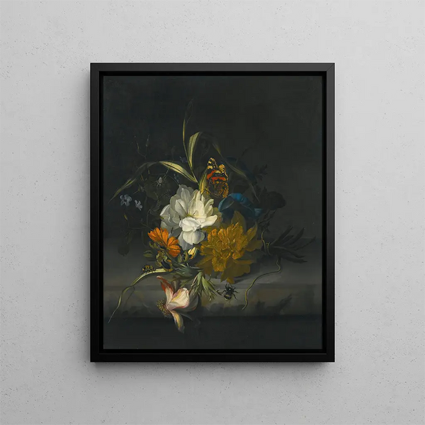 Rachel Ruysch - Still Life With Marigolds Morning Glory A Passion Flower And Other Assorted Flowers Together With Insects On A Stone Ledge.webp