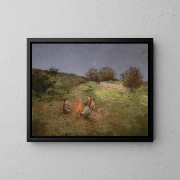 Bambini intorno al falò - Raimund Ritter von Wichera — quadro incorniciato alla parete
