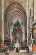 L'interno di Saint-Étienne con l'altare maggiore e il personale figurativo - Reinhold Völkel — quadro incorniciato alla parete