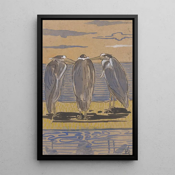 Trois hérons sur une digue - Reinier Willem Petrus de Vries — quadro incorniciato alla parete