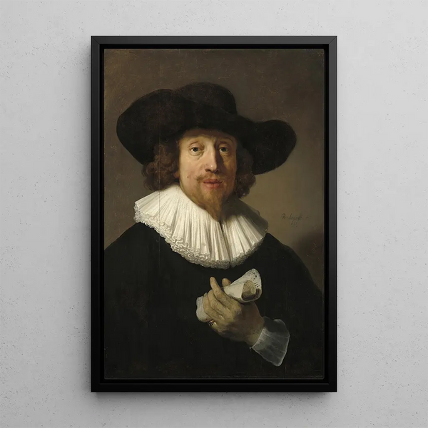 Uomo con una partitura musicale - Rembrandt van Rijn — quadro incorniciato alla parete