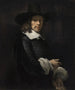 Ritratto di un gentiluomo con cilindro e guanti - Rembrandt van Rijn — vista dell’opera