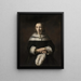 Ritratto di una dama con un ventaglio in piume di struzzo - Rembrandt van Rijn — quadro incorniciato alla parete