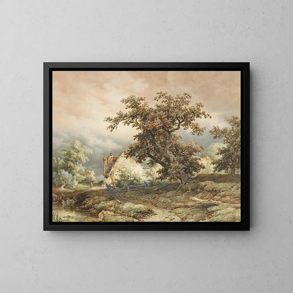 Casa di contadino e quercia - Remigius Adrianus van Haanen — quadro incorniciato alla parete