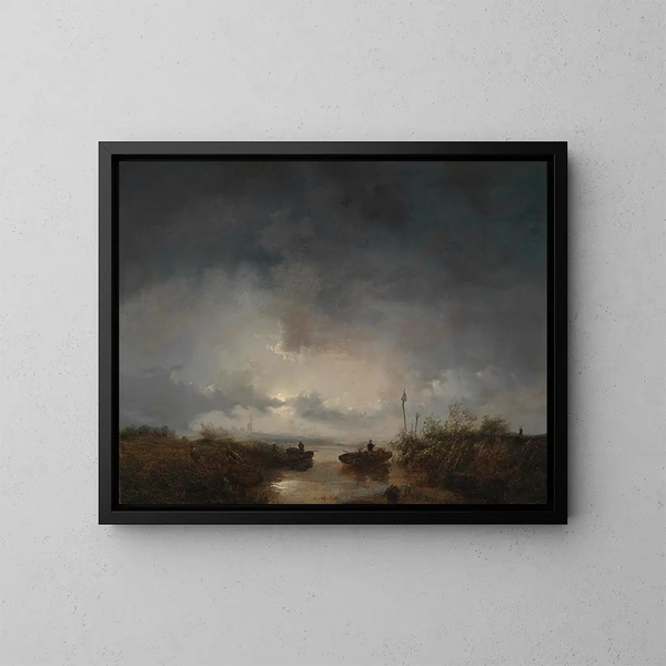 Pescatori in una notte di luna - Remigius Adrianus van Haanen — quadro incorniciato alla parete