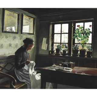 Reproduction Intérieur avec femme cousant- Laurits Andersen Ring