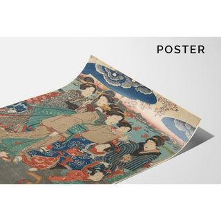 Reproduction Sept figures féminines, deux parapluies - Utagawa Kuniyoshi
