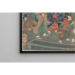 Reproduction Sept figures féminines, deux parapluies - Utagawa Kuniyoshi