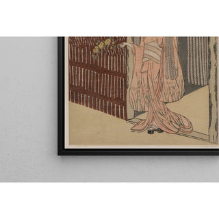 Reproduction Une fille s'habillant en rose - Suzuki Harunobu