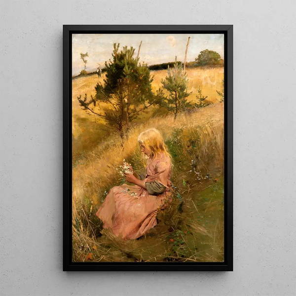Fille cueillant des fleurs - Richard Bergh — quadro incorniciato alla parete