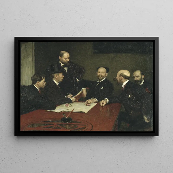 Il Consiglio della Società degli Artisti Christian Eriksson Eugène Jansson Karl Nordström presidente Robert Thegerström in piedi Nils Kreuger - Richard Bergh — quadro incorniciato alla parete