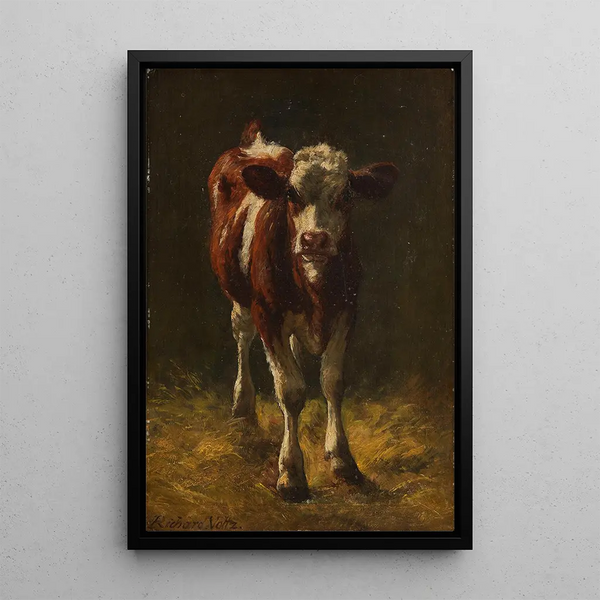 Piccoli agnelli nella stalla - Richard Voltz — quadro incorniciato alla parete
