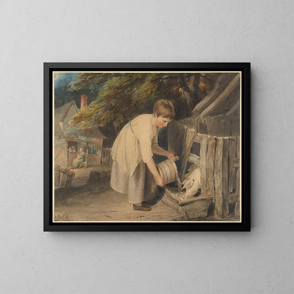 Fille nourrissant des cochons - Richard Westall — quadro incorniciato alla parete