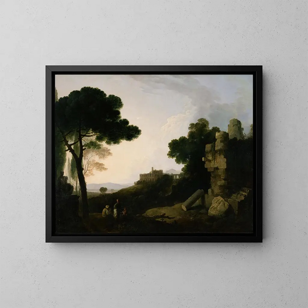 Paesaggio capriccioso con la tomba degli Orazi e dei Curazi e la villa di Mecenate a Tivoli - Richard Wilson — quadro incorniciato alla parete