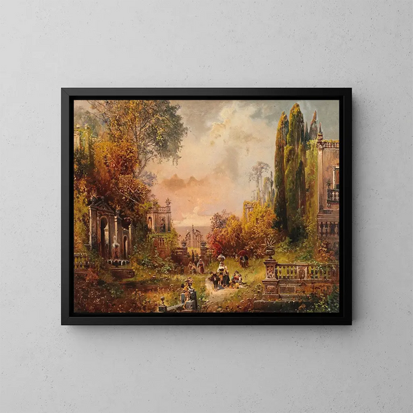 Un paesaggio di parco del sud con figure - Robert Alott — quadro incorniciato alla parete