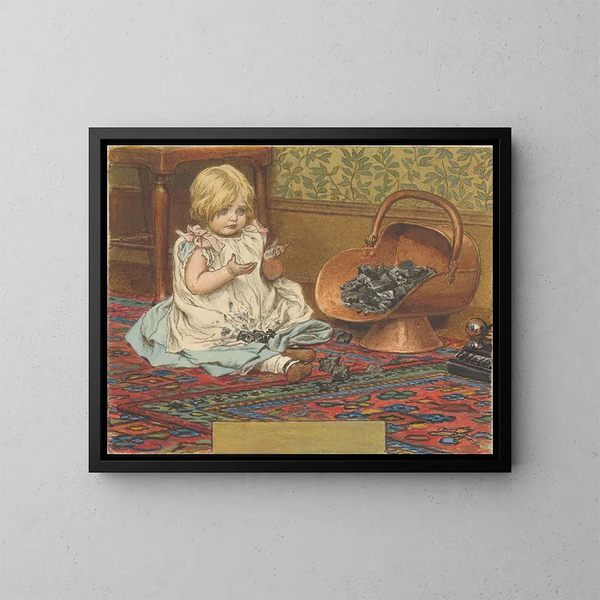 Ragazza che gioca con il carbone - Robert Barnes — quadro incorniciato alla parete