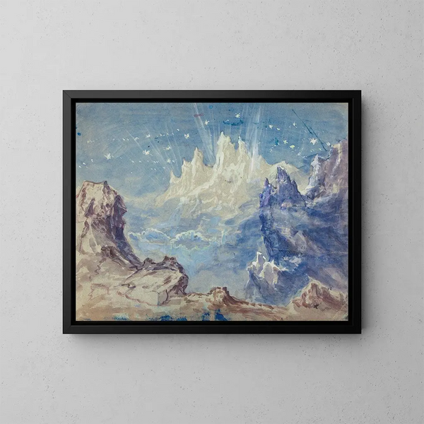 Paesaggio montano fantastico con un cielo stellato - Robert Caney — quadro incorniciato alla parete