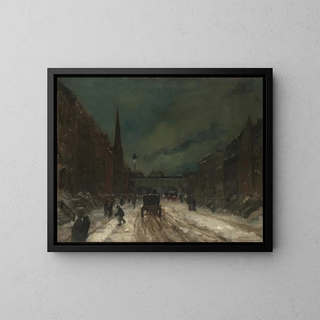Scène di strada con neve, 57th Street, NYC - Robert Henri — quadro incorniciato alla parete