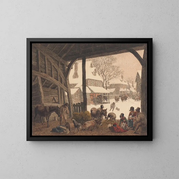 Una scena di neve in un villaggio - Robert Hills — quadro incorniciato alla parete