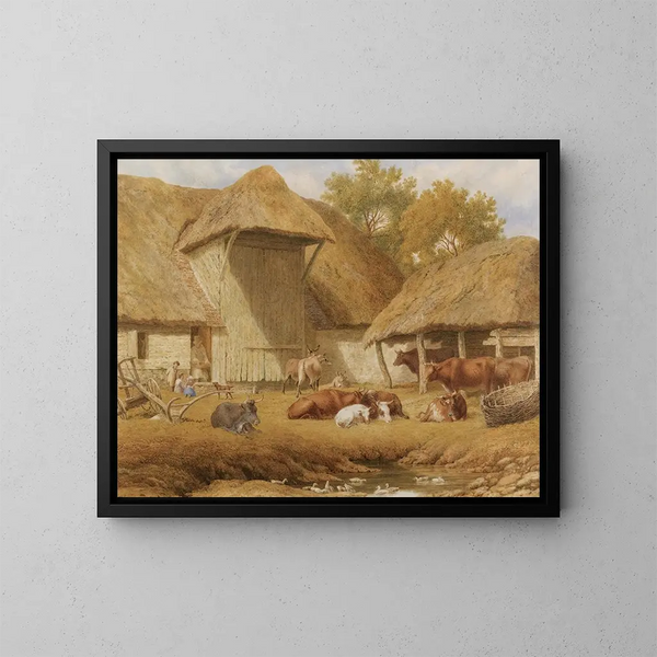 Bétail reposant près des bâtiments agricoles - Robert Hills — quadro incorniciato alla parete