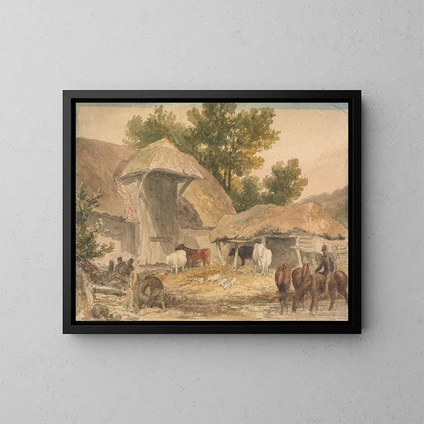 con cavalli in attesa - Robert Hills — quadro incorniciato alla parete