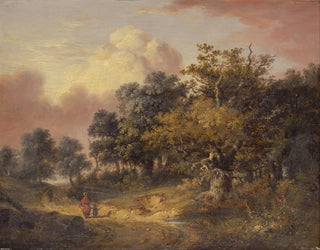Robert Ladbrooke - Wooded Landscape with Woman and Child Walking Down a Road.webp