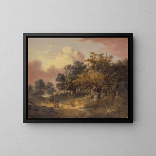 Robert Ladbrooke - Wooded Landscape with Woman and Child Walking Down a Road.webp