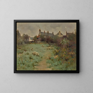 Robert Russell MacNee - Farmyard With Sheep Grazing.webp