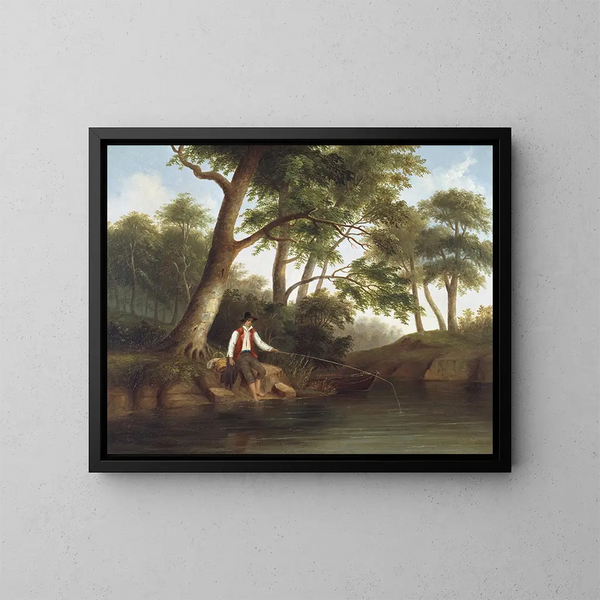 Uomo con la pesca - Robert S. Duncanson — quadro incorniciato alla parete