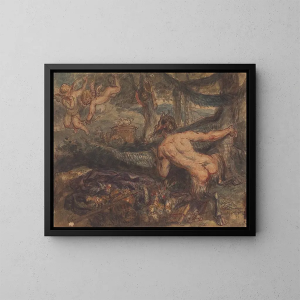 Pan che spia dietro un albero un putto che spara frecce - Robert Smirke — quadro incorniciato alla parete