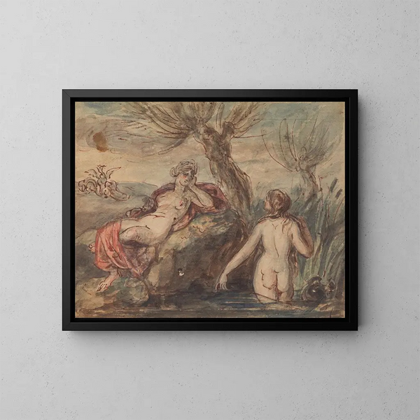 Due donne che approfittano del loro tempo vicino a un ruscello - Robert Smirke — quadro incorniciato alla parete