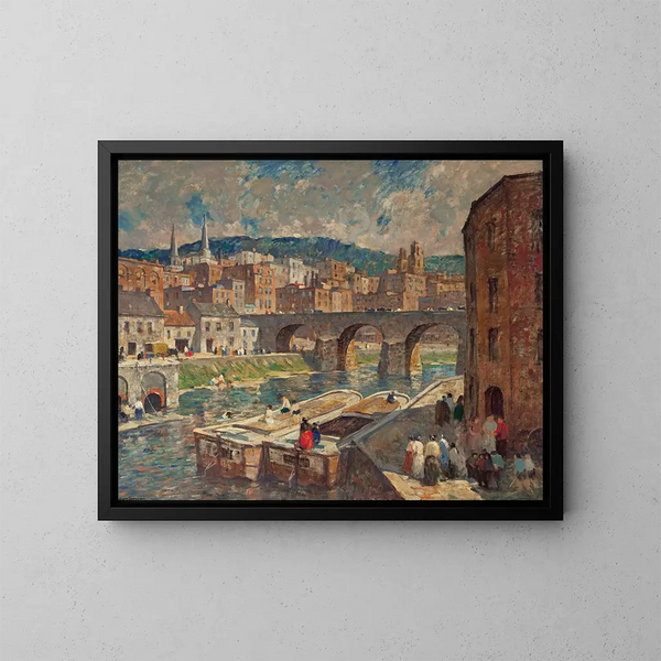 Una città di mulini sul fiume - Robert Spencer — quadro incorniciato alla parete