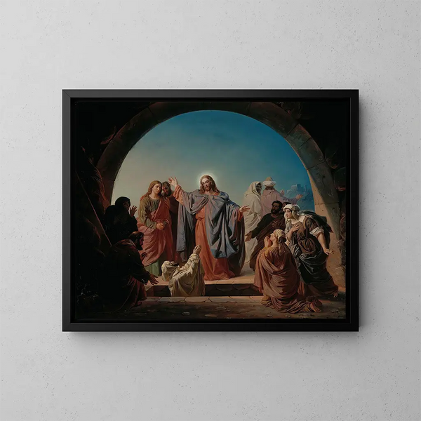 Gesù risveglia Lazzaro - Robert Wilhelm Ekman — quadro incorniciato alla parete