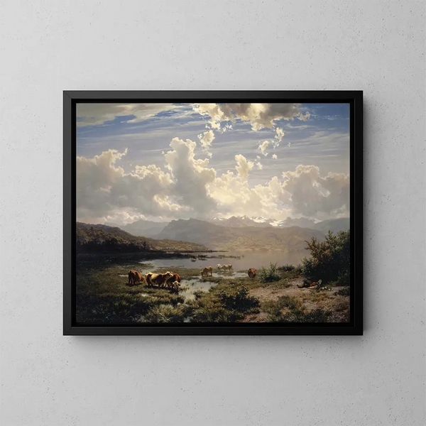 Paesaggio sul lago di Lucerna - Robert Zünd — quadro incorniciato alla parete