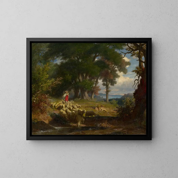 Il Buon Pastore - Robert Zünd — quadro incorniciato alla parete