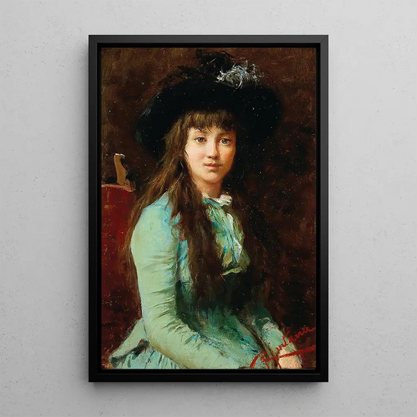 Portrait d'une fille avec un chapeau à plumes - Roberto Fontana — quadro incorniciato alla parete