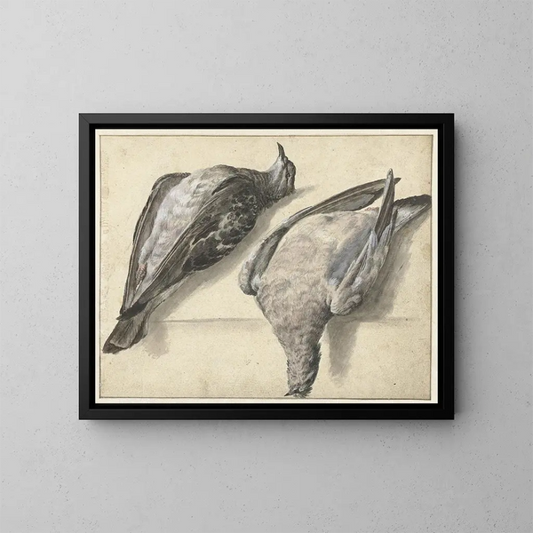 Due piccioni morti - Rochus van Veen — quadro incorniciato alla parete