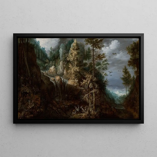 Paesaggio con la tentazione di Sant'Antonio - Roelant Savery — quadro incorniciato alla parete