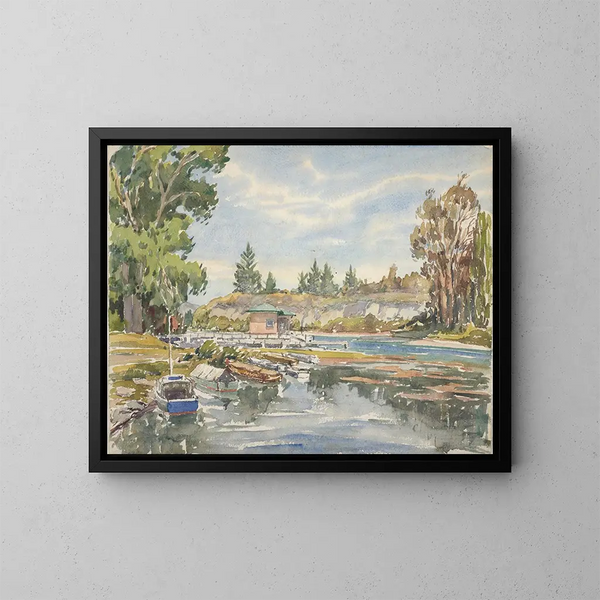 Uscita dal lago Taupo - Roland Hipkins — quadro incorniciato alla parete