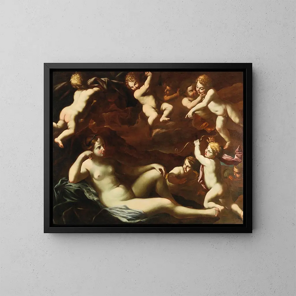 Venere e Cupido con germogli - Scuola di Roma — quadro incorniciato alla parete