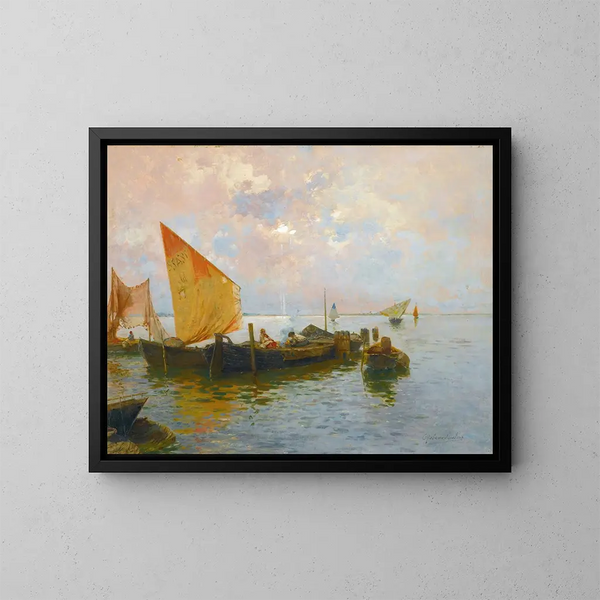 Bateaux a vela sul laguna di Venezia - Rubens Santoro — quadro incorniciato alla parete