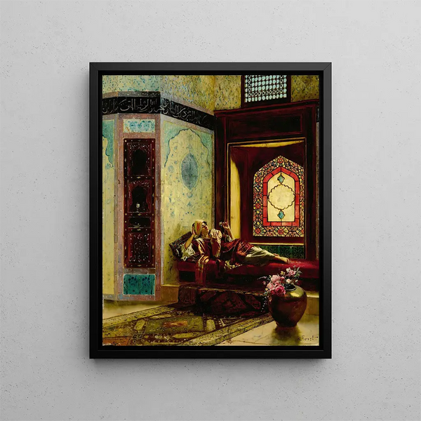 Donna orientale languida con una rosa - Rudolf Ernst — quadro incorniciato alla parete