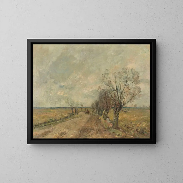 Paesaggio paludoso con viale di salici e cavaliere - Rudolf Hückner — quadro incorniciato alla parete