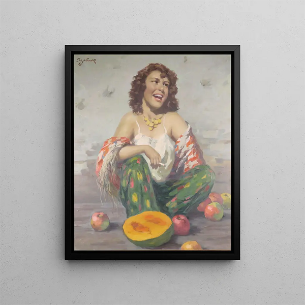 Rudolf Jelinek - Zigaretten rauchende Zigeunerin mit Obst.webp