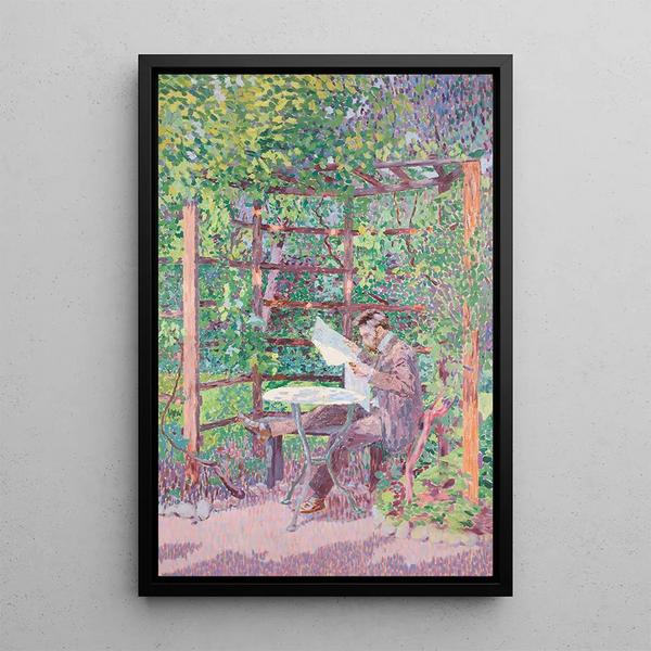 Uomo che legge sotto una pergola - Rudolf Junk — quadro incorniciato alla parete